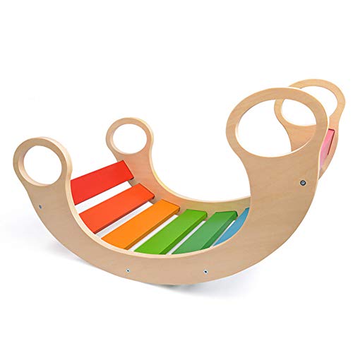 lxfy Silla Mecedora Multifunción, Madera Maciza Arco Iris Múltiples Formas Diseño de Curva Caballo Mecedora de Juguete, Caballo de Madera para niños- Silla Mecedora Arcoiris (74x39x36.5cm)