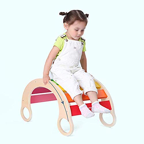 lxfy Silla Mecedora Multifunción, Madera Maciza Arco Iris Múltiples Formas Diseño de Curva Caballo Mecedora de Juguete, Caballo de Madera para niños- Silla Mecedora Arcoiris (74x39x36.5cm)