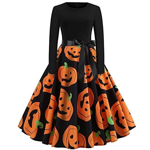 LXJ Halloween, accesorios de fiesta de Halloween, decoración, vestido de Halloween de manga larga, vestido de princesa Swing vestido para fiesta de festivales M-XXL (color: naranja, tamaño: XL)