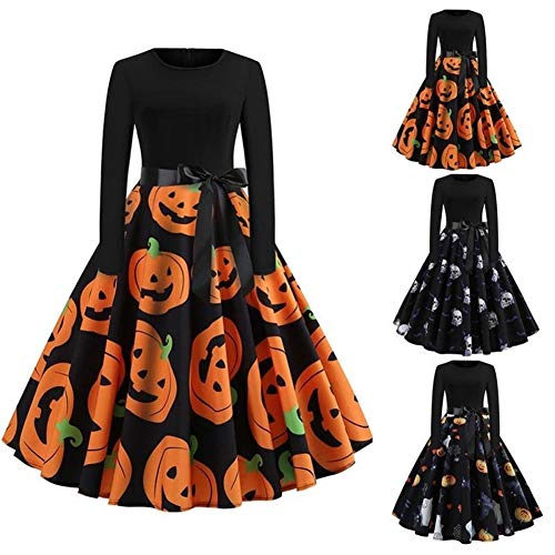 LXJ Halloween, accesorios de fiesta de Halloween, decoración, vestido de Halloween de manga larga, vestido de princesa Swing vestido para fiesta de festivales M-XXL (color: naranja, tamaño: XL)