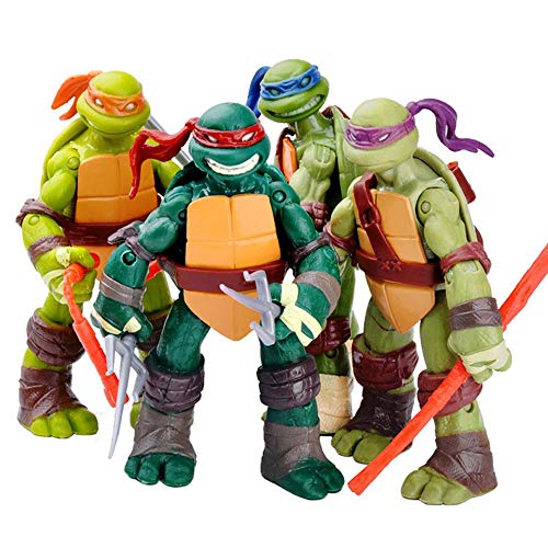 LZH Animado Tortugas Ninja Conjunto De 4 Modelos Articulados Personajes De Anime Personajes Infantiles De Cumpleaños De La Colección del Regalo 12cm