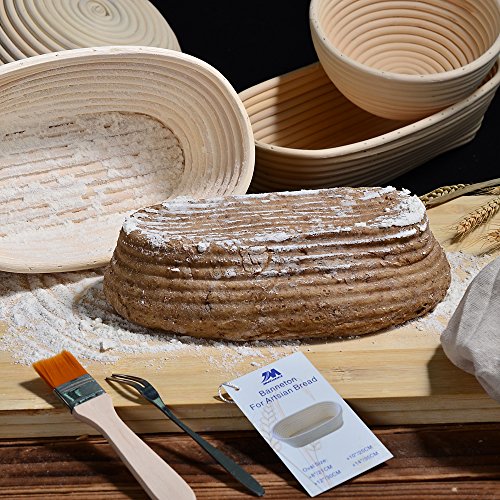 M JINGMEI Banneton Pruebas Cesta 10" Oval Banneton Brotform Cuenco de ratán para 25cm Masa de Pan y Cepillo [Libre] Borradores de Aumento(hasta 750g)+Liner +Lame de Baker o Grignette