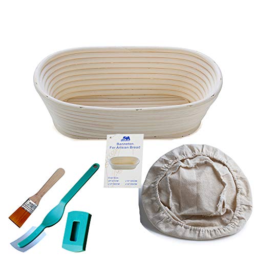 M JINGMEI Banneton Pruebas Cesta 10" Oval Banneton Brotform Cuenco de ratán para 25cm Masa de Pan y Cepillo [Libre] Borradores de Aumento(hasta 750g)+Liner +Lame de Baker o Grignette