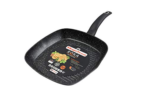 Magefesa Roka Asador 28 Cm de Aluminio Forjado Bicapa Efecto, Negro Piedra