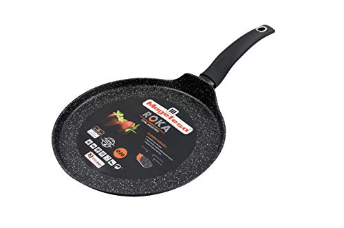 Magefesa Roka crepier 28 cm de Aluminio Forjado antiadhente bicapa, Color Exterior Efecto Full Induction. Mango Soft Touch, Negro Piedra