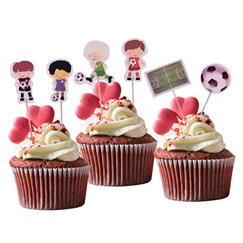 MagiDeal 24pcs Topper de Torta Forma de Chicos de Baloncesto/Fútbol Decoración de Pastel de Celebración de Victoria de Equipo Accesorio de Panadería - Fútbol