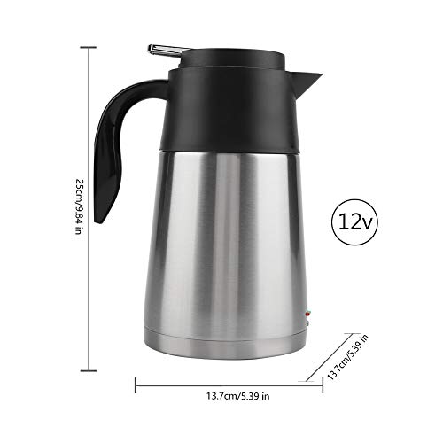 MAGT Hervidor de Agua Eléctrico, 12V 1300ml Carro de Coche de Acero Inoxidable Viaje Hervidor de Agua Eléctrico Olla Segura Al Vacío Taza de Agua Calentada para Hervir Agua Preparar Café