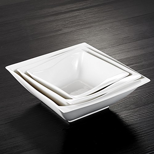 MALACASA Serie Carina Cuenco para Cereales de Porcelana Plato de Sopa ensaladera 3 tamaños Compuesto 9.5 "/8.25/6.75" Servicio de Mesa, 3pcs