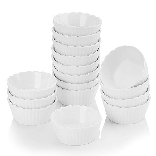 MALACASA, Serie Ramekin.Dish Cuencos Moldes para Horno 16PCS Super Mini 2,75"- Cuenco de Postre, Creme Brulee, Soufflé, Snack Aperitivo Cuencos Porcelana