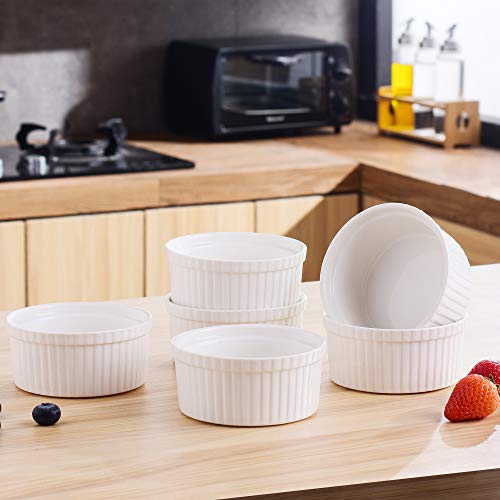 MALACASA Serie Ramekin.dish Juego de 6 Piezas Moldes para Hornear de Porcelana Mini Cuencos para Postre, Soufflé, Crema Brulée, Mollete, 11cm Ø 310ml