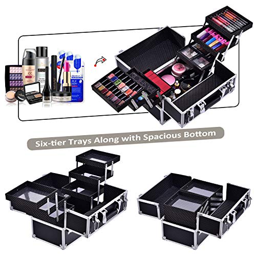 Maletin Maquillaje Grande Profesional Rosa Estuche Maquillaje Caja Maquillaje de Viaje Maletín Manicura Neceser Maquillaje Joyero Organizador Esmalte de Uñas con 6 Bandejas Negro Regalos para Mujer