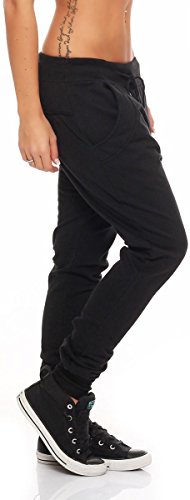 Malito Mujer Pantalón Boyfriend Classic Botón Baggy Aladin Bombacho Sudadera 8023 (Negro)