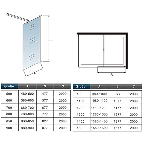 Mamparas de Ducha Frontales Puerta Fijo WALK IN Antical 8mm Cristal Barra 70cm-120cm 80x200cm