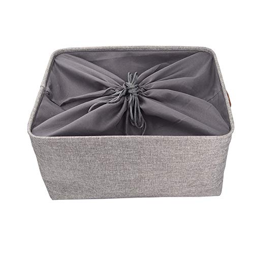 MANGATA Cestas de Almacenamiento Plegables, Caja de Almacenamiento de Tela de Lona Gruesa para la Colada del Armario del hogar, Mango de Cuero, tamaño Grande (Gris, con cordón) (Gris, Xxlarge)