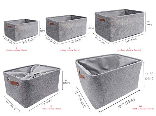 MANGATA Cestas de Almacenamiento Plegables, Caja de Almacenamiento de Tela de Lona Gruesa para la Colada del Armario del hogar, Mango de Cuero, tamaño Grande (Gris, con cordón) (Gris, Xxlarge)