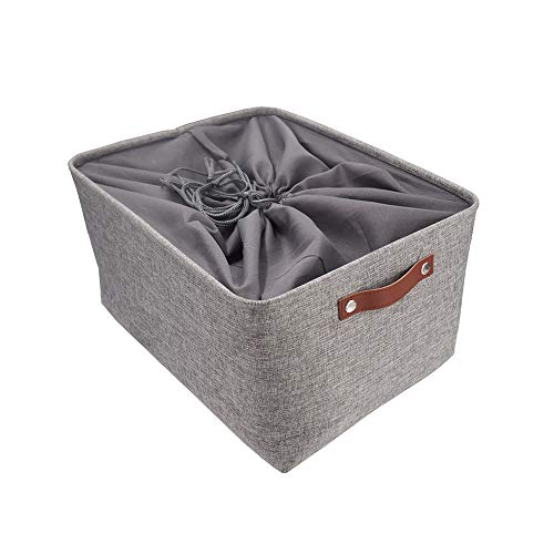 MANGATA Cestas de Almacenamiento Plegables, Caja de Almacenamiento de Tela de Lona Gruesa para la Colada del Armario del hogar, Mango de Cuero, tamaño Grande (Gris, con cordón) (Gris, Xxlarge)