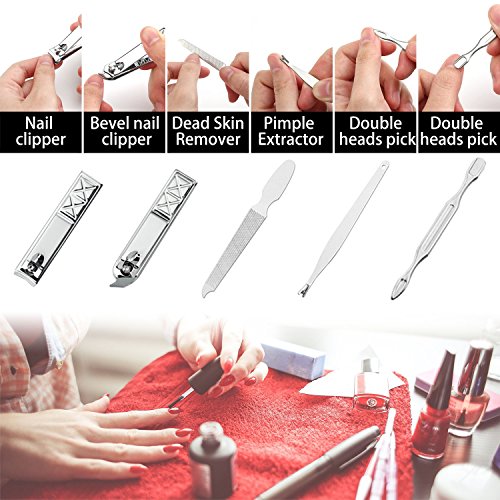 Manicura Pedicura Set, Tencoz 18 in 1 Cortaúñas de Acero Inoxidable para Manicura de manicura Famliy Manicura y Pedicura Set pedicura, oído recoger,uñas tijeras con caja de cuero