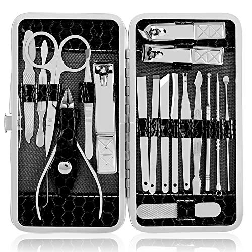 Manicura Pedicura Set, Tencoz 18 in 1 Cortaúñas de Acero Inoxidable para Manicura de manicura Famliy Manicura y Pedicura Set pedicura, oído recoger,uñas tijeras con caja de cuero