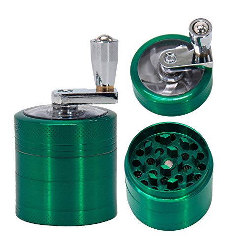 Manivela Amoladora De La Hierba, De Aleación De Zinc De Spice Grinder con Tapa Transparente, Están El Polen Raspador Y Cepillo 4 Partes 1,57 Pulgadas,Verde