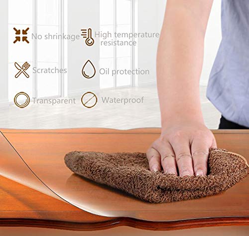 Mantel protector de MAGILONA Home de PVC impermeable de 1,5 mm de grosor para mesa redonda, mesa de escritorio, con protección frente al calor, Lino madera algodón pvc, transparente, 32 Inch(80cm)