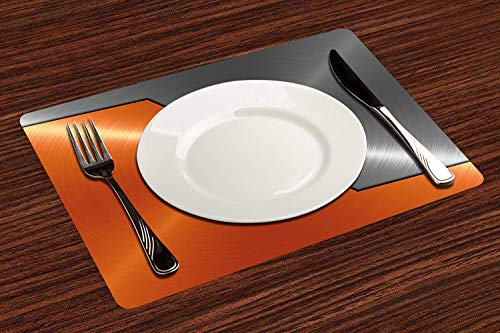 Manteles Individuales, Naranja y gris, imagen de estructura de maquinaria de estilo 3D Co,Mantel Individual Antideslizante Lavable Resistente Al Calor para Hoteles Restaurante Catering (Paquete de 4)