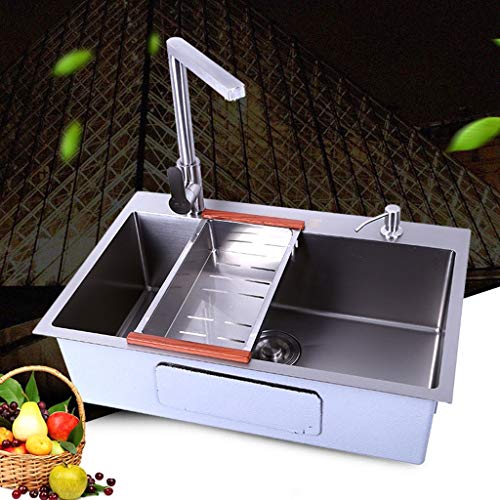 Manual de Acero Inoxidable Espesado un Solo Tanque de Lavado del Fregadero de Cocina Grande Pot Dishwash Piscina Solo Vaso Fregaderos de un seno 12.9