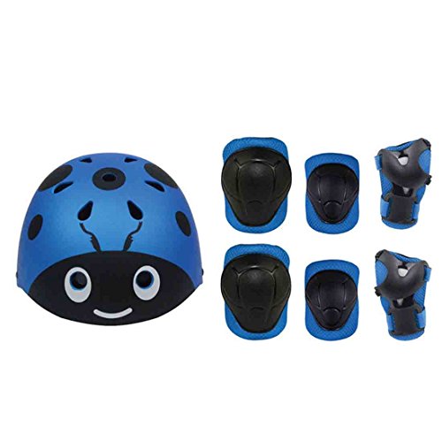 MANYYSI 7 en 1 Protector Set Deportes Equipo de Protección Niños Monopatín Casco con Rodillera codera para niños y Patines en Línea Monopatín Bicicleta Protección (Rosa Caliente)