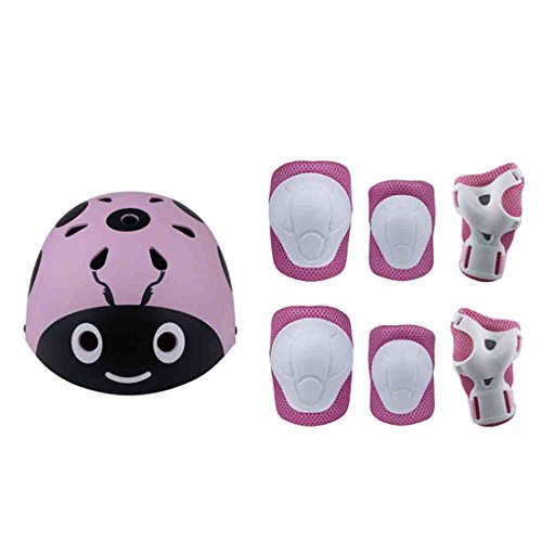 MANYYSI 7 en 1 Protector Set Deportes Equipo de Protección Niños Monopatín Casco con Rodillera codera para niños y Patines en Línea Monopatín Bicicleta Protección (Rosa Caliente)