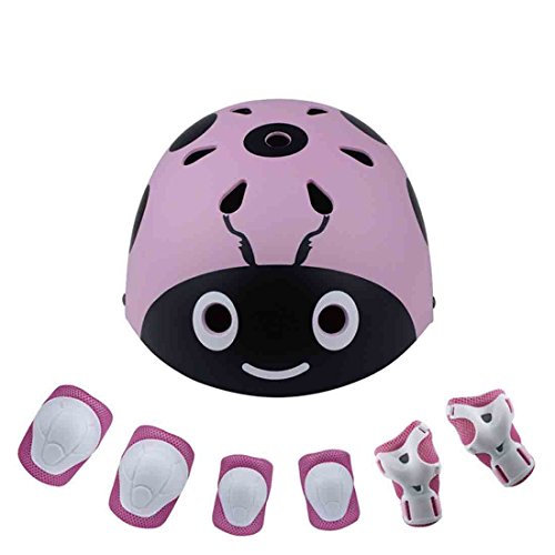 MANYYSI 7 en 1 Protector Set Deportes Equipo de Protección Niños Monopatín Casco con Rodillera codera para niños y Patines en Línea Monopatín Bicicleta Protección (Rosa Caliente)