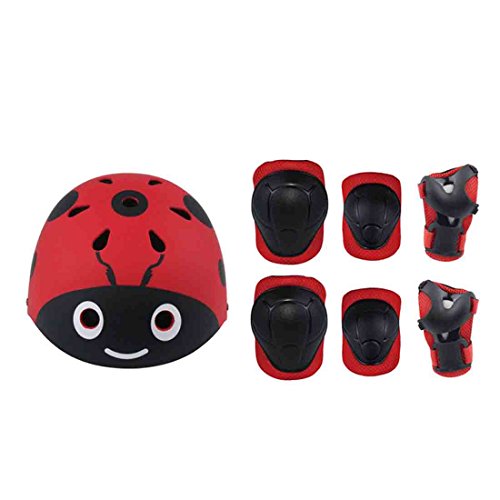 MANYYSI 7 en 1 Protector Set Deportes Equipo de Protección Niños Monopatín Casco con Rodillera codera para niños y Patines en Línea Monopatín Bicicleta Protección (Rosa Caliente)