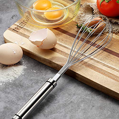 MaoXinTek Batidor Manual de Acero Inoxidable Batidor de Huevos Herramienta de Cocina batidora de 6 alambres para Mezclar, batir, Mezclar y agitar, 12 Pulgadas Plateado