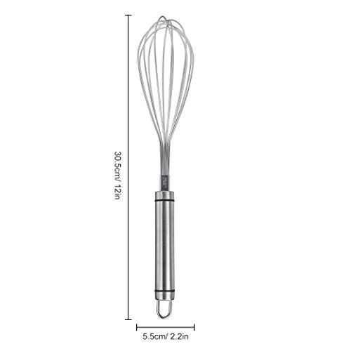 MaoXinTek Batidor Manual de Acero Inoxidable Batidor de Huevos Herramienta de Cocina batidora de 6 alambres para Mezclar, batir, Mezclar y agitar, 12 Pulgadas Plateado