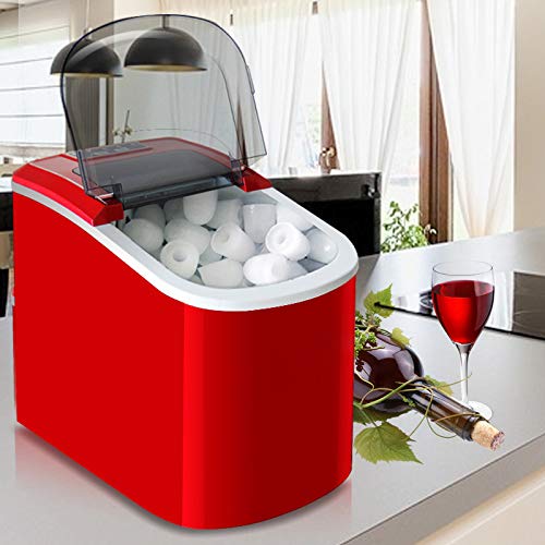 Máquina de hielo pequeña, máquina de hielo totalmente automática, 15 kg / 24 h, manual de escritorio, granulador de barra pequeña para bar y cafetería, rojo