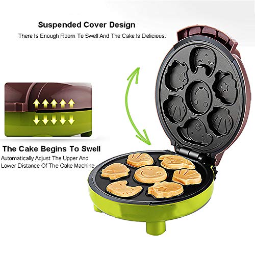 Máquina de Magdalenas Gofrera Antiadherente para Niños DIY Desayuno, Maquina de Hacer Muffins Cupcakes de Dibujos Animados Eléctrica, 1000W,Green