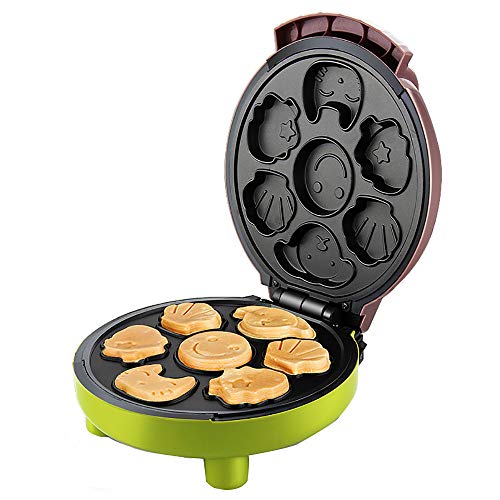 Máquina de Magdalenas Gofrera Antiadherente para Niños DIY Desayuno, Maquina de Hacer Muffins Cupcakes de Dibujos Animados Eléctrica, 1000W,Green