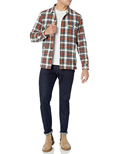 Marca Amazon - Goodthreads - Chaqueta de estilo camisa de franela muy resistente para hombre, Naranja (Rust White Tartan Plaid), (Talla del fabricante: Small)