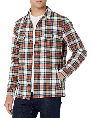 Marca Amazon - Goodthreads - Chaqueta de estilo camisa de franela muy resistente para hombre, Naranja (Rust White Tartan Plaid), (Talla del fabricante: Small)