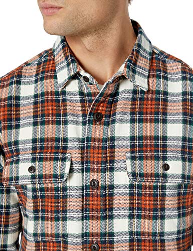 Marca Amazon - Goodthreads - Chaqueta de estilo camisa de franela muy resistente para hombre, Naranja (Rust White Tartan Plaid), (Talla del fabricante: Small)