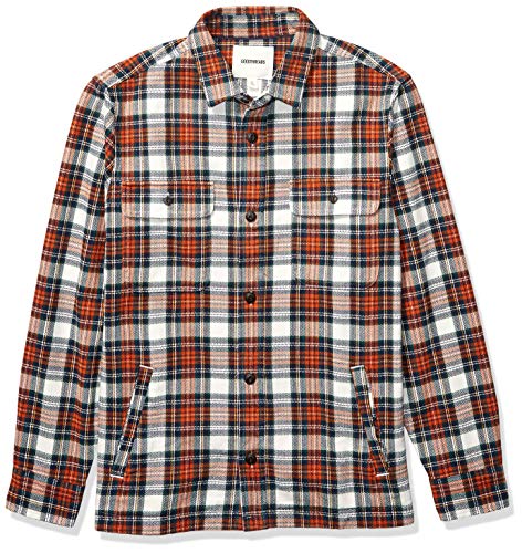 Marca Amazon - Goodthreads - Chaqueta de estilo camisa de franela muy resistente para hombre, Naranja (Rust White Tartan Plaid), (Talla del fabricante: Small)