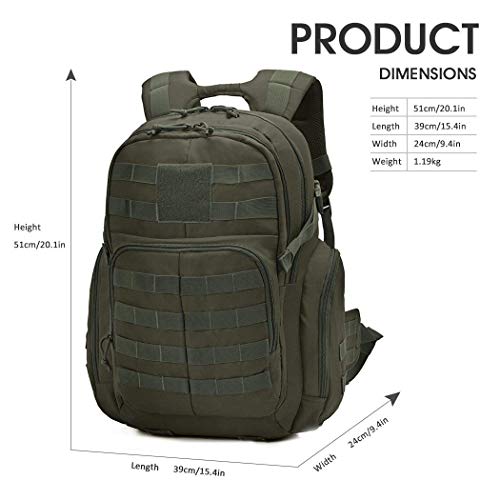 Mardingtop Mochila Táctica Militar Mochila de Asalto Molle Bolsa de Emergencia Mochilas Asalto Unisex para Senderismo Acampada Caza y Actividad al Aire Libre (Verde,40L)