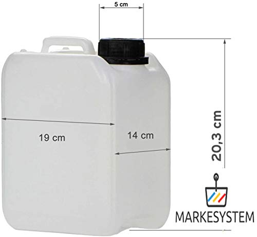 MARKESYSTEM - Bidón Garrafa Plástico Pack de 2 x 4 litros + Kit Etiquetado - Apilable, Apta para uso alimentario. Depósito Ideal para agua, químicos, etc - Material reciclable HDPE