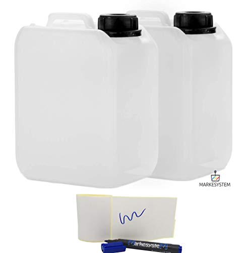 MARKESYSTEM - Bidón Garrafa Plástico Pack de 2 x 4 litros + Kit Etiquetado - Apilable, Apta para uso alimentario. Depósito Ideal para agua, químicos, etc - Material reciclable HDPE