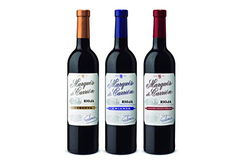 Marqués de Carrión Surtido de 3 Vinos con D.O Rioja: Reserva, Crianza y Vendimia Seleccionada - Pack de 3 Botellas x 750 ml