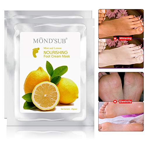 Máscaras 5 pares MOND'SUB natural de limón y menta hidratante para pieles secas pie con Rich vitamina C | Máscara hidratante del pie del bebé para dar brillo y que blanquea Pieles