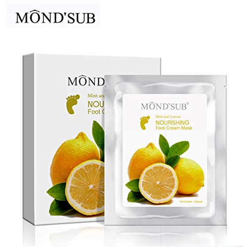 Máscaras 5 pares MOND'SUB natural de limón y menta hidratante para pieles secas pie con Rich vitamina C | Máscara hidratante del pie del bebé para dar brillo y que blanquea Pieles