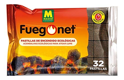 Massó Fuegonet, Pastillas de encendido ecológicas para barbacoas y chimeneas, 1 paquete de 32 pastillas