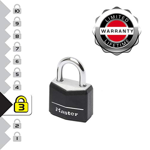 Master Lock 9120EURQBLK Lote de 4 Candados con Llave con cuerpo de aluminio macizo revestido, Negro, 20mm, Set de 4 Piezas