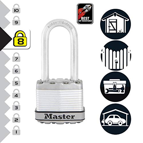 MASTER LOCK Candado Alta Seguridad [Llaves] [Acero Laminado] [Exterior] [Arco M] M1EURTRILH - Ideal para Portales, Garages, Sótanos