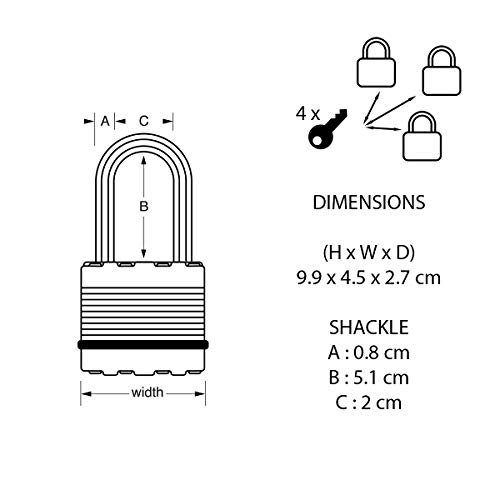 MASTER LOCK Candado Alta Seguridad [Llaves] [Acero Laminado] [Exterior] [Arco M] M1EURTRILH - Ideal para Portales, Garages, Sótanos