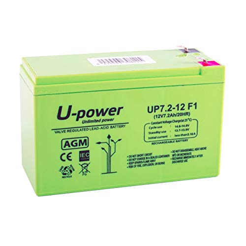 Master U-Power Batería Plomo AGM 7.2Ah 12V FASTON F1 4.8mm, UP, MU-UP7.2-12F1